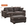 Modular Loveseat with Ottoman Chaise Chenille Wide Couch Sectionals Dark Gray