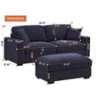 Modular Loveseat with Ottoman Chaise Chenille Extra Wide Couch Sectionals Blue