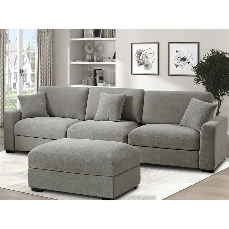Deep Sectional Sofa with Chaise 3 Seat Modular Sofa Chenille Couch Gray