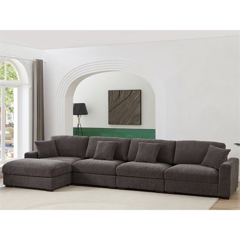 Modern Deep Couch with Chaise Chenille Modular Sectional Sofa Livnig Room Gray