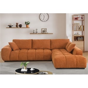 Modular Couch with Chaise Chenille Deep Sectional with Extra Large Seat Caramel