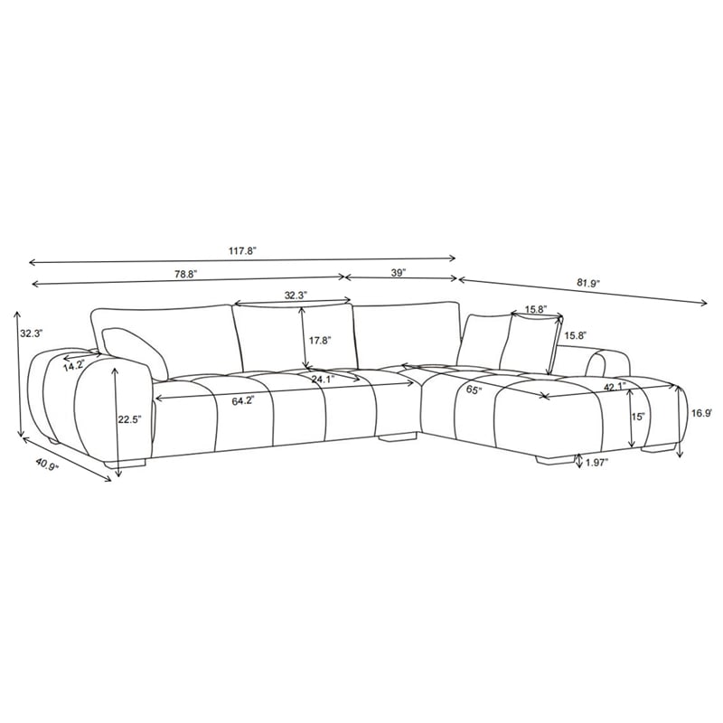 Modular Couch with Chaise Chenille Deep Sectional with Extra Large Seat Caramel