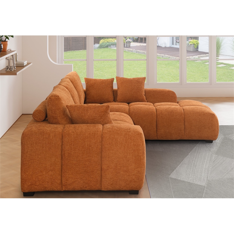Modular Couch with Chaise Chenille Deep Sectional with Extra Large Seat Caramel