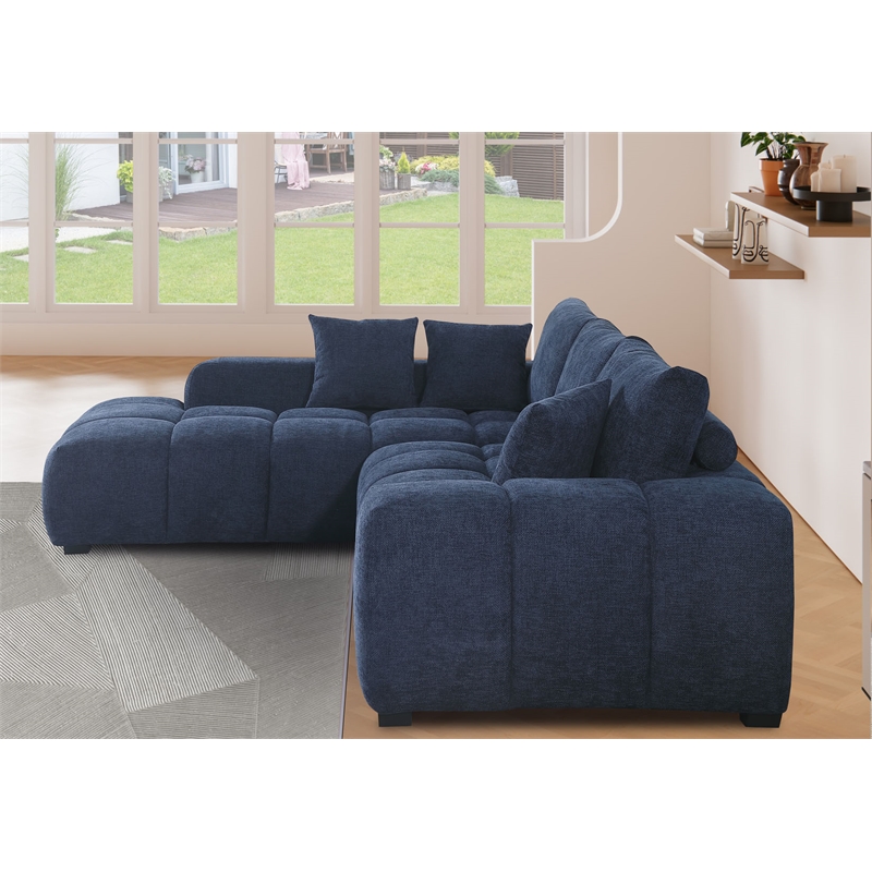 Modular Couch Sofa Chaise Set Chenille Soft Sectionals with Deep Seats Blue