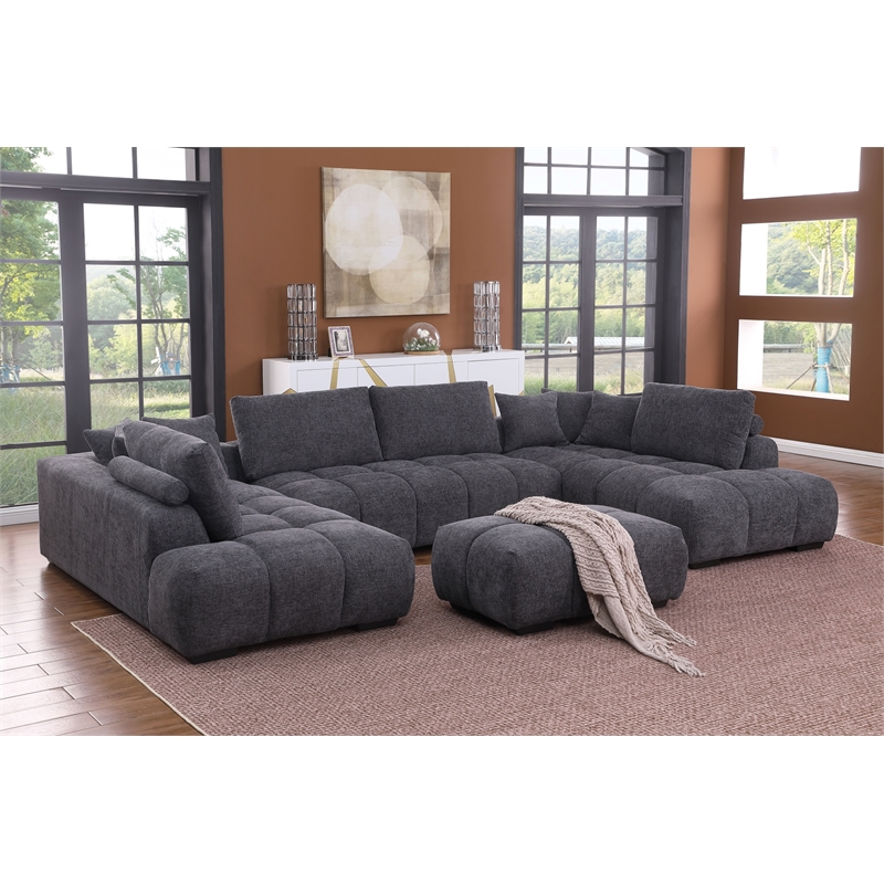 Kingsley 4-Piece Chenille Upholstered Large U-Shape Sectional Dark Gray
