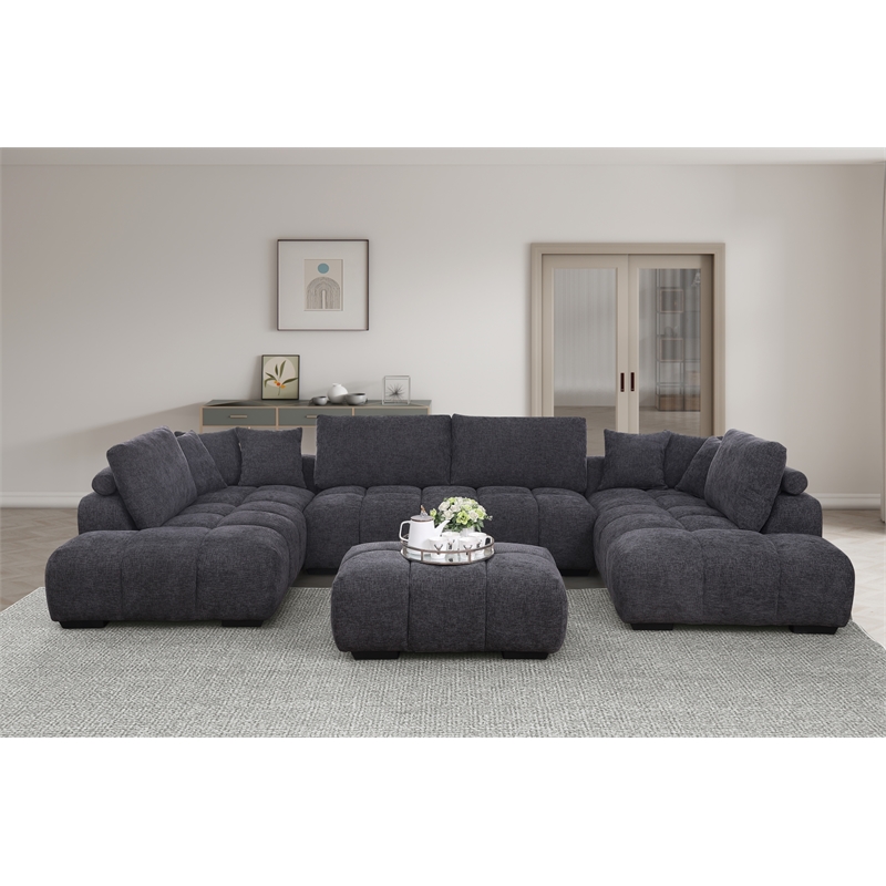 Kingsley 4-Piece Chenille Upholstered Large U-Shape Sectional Dark Gray