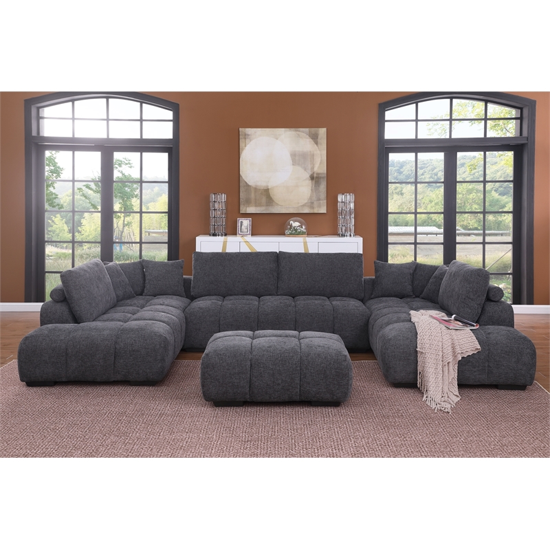 Kingsley 4-Piece Chenille Upholstered Large U-Shape Sectional Dark Gray