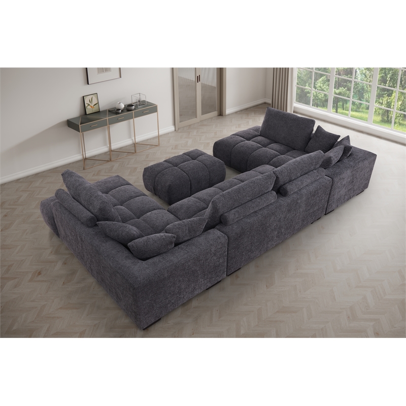 Kingsley 4-Piece Chenille Upholstered Large U-Shape Sectional Dark Gray