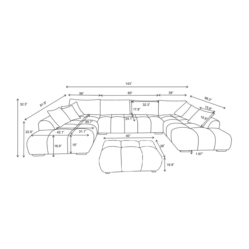 Kingsley 4-Piece Chenille Upholstered Large U-Shape Sectional Dark Gray