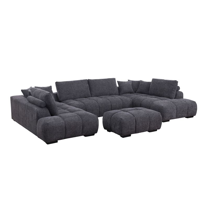 Kingsley 4-Piece Chenille Upholstered Large U-Shape Sectional Dark Gray