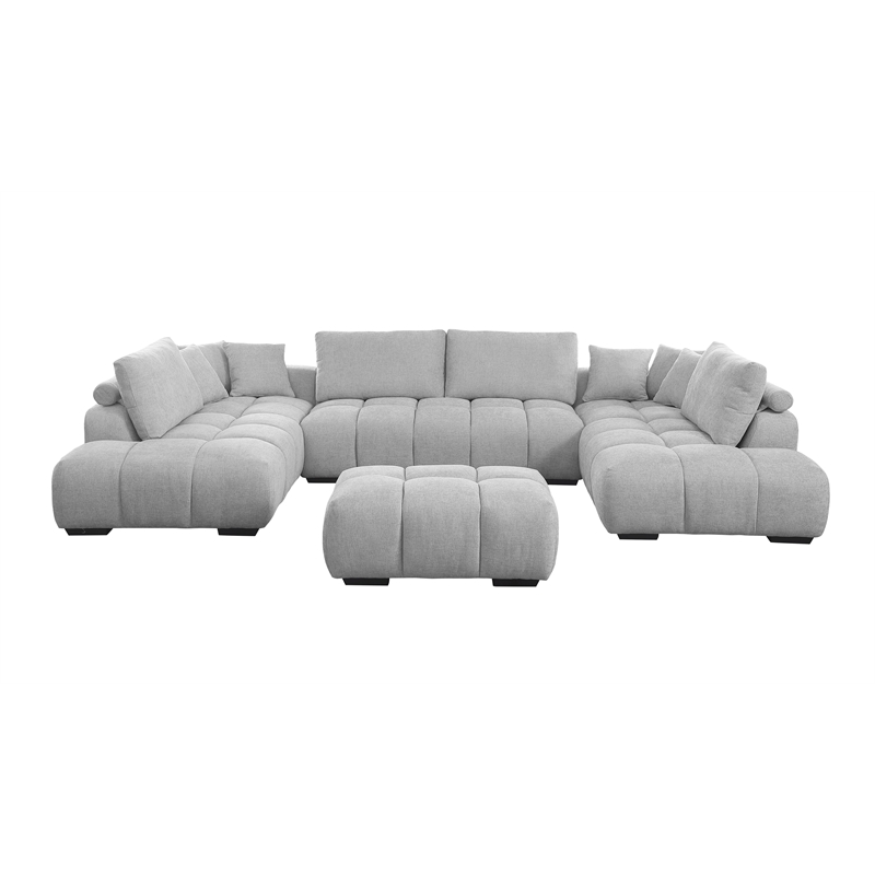 Kingsley 4-Piece Chenille Upholstered Large U-Shape Sectional Light Gray