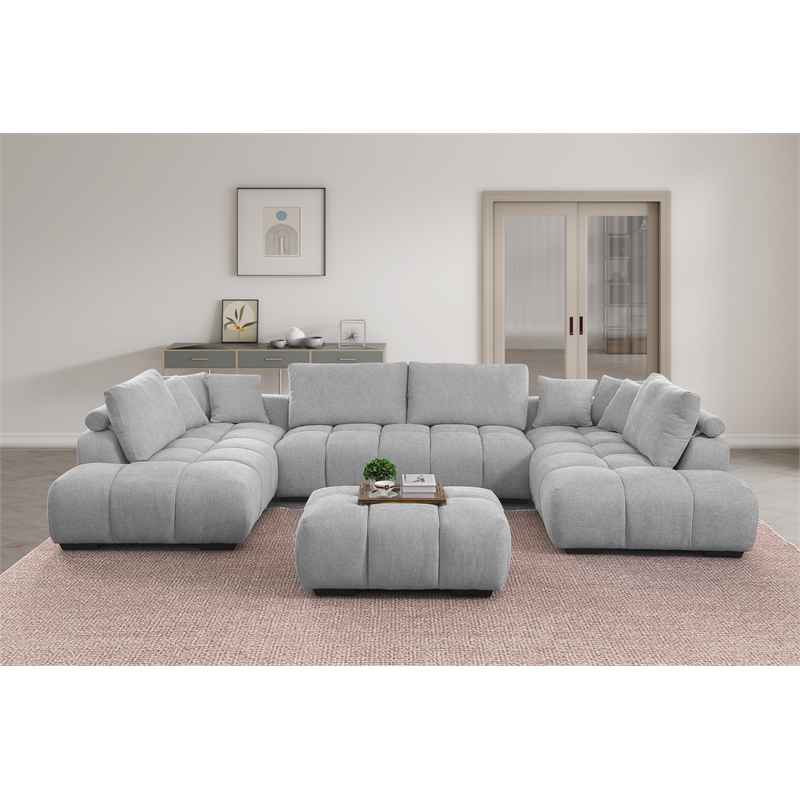 Kingsley 4-Piece Chenille Upholstered Large U-Shape Sectional Light Gray