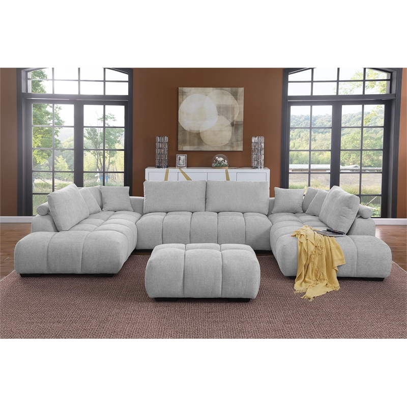 Kingsley 4-Piece Chenille Upholstered Large U-Shape Sectional Light Gray