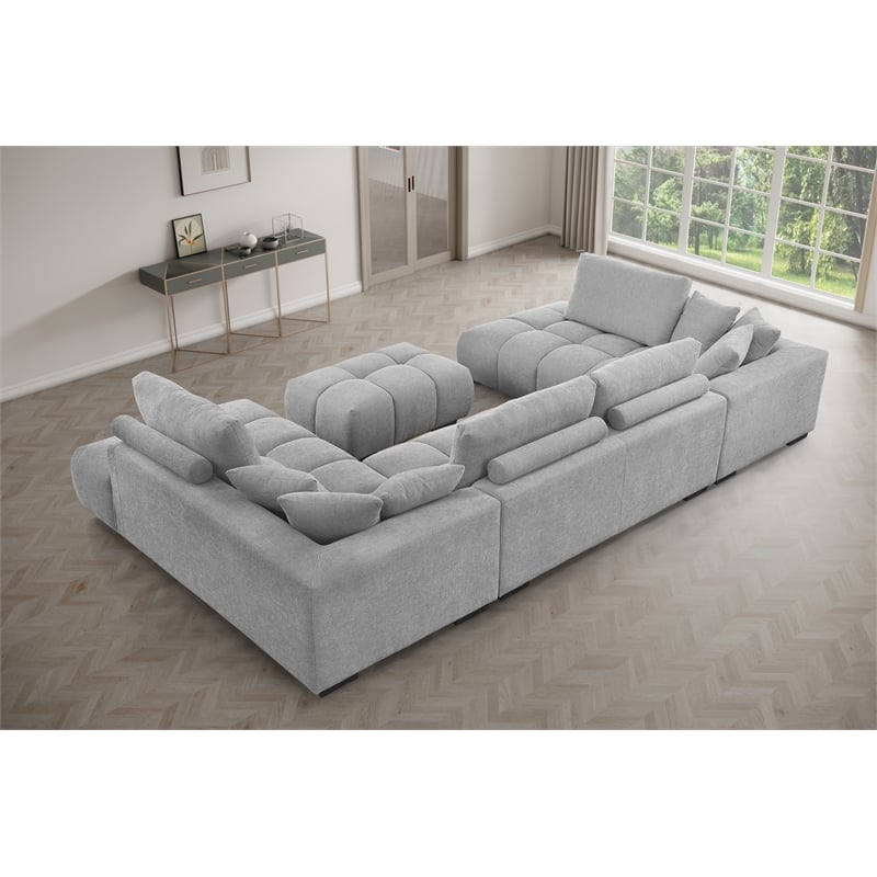 Kingsley 4-Piece Chenille Upholstered Large U-Shape Sectional Light Gray