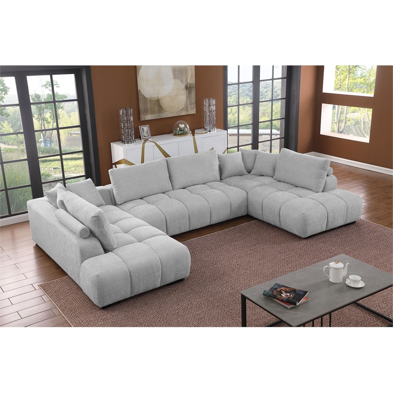 Kingsley 4-Piece Chenille Upholstered Large U-Shape Sectional Light Gray