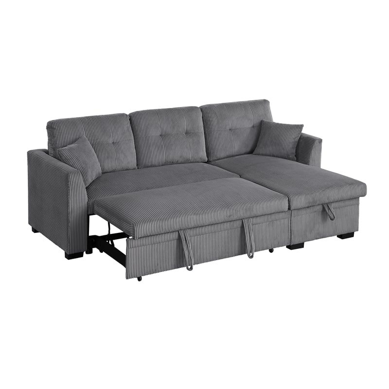 Joseph Fabric Upholstered Corduroy Sleeper Sofa With Storage Chaise Dark Gray