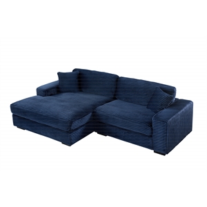 Liam 2-Piece Fabric Upholstered Corduroy Deep Seat Sofa Sleeper Chaise Dark Blue