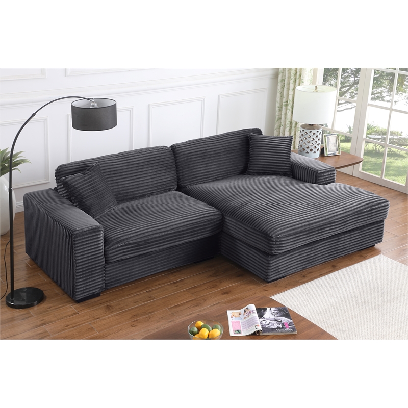 Liam 2-Piece Fabric Upholstered Corduroy Sofa Right Facing Chaise Dark Gray
