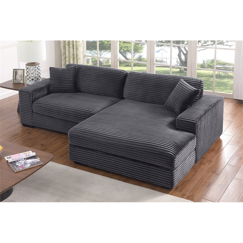 Liam 2-Piece Fabric Upholstered Corduroy Sofa Right Facing Chaise Dark Gray