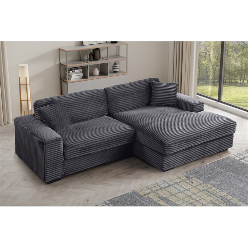Liam 2-Piece Fabric Upholstered Corduroy Sofa Right Facing Chaise Dark Gray