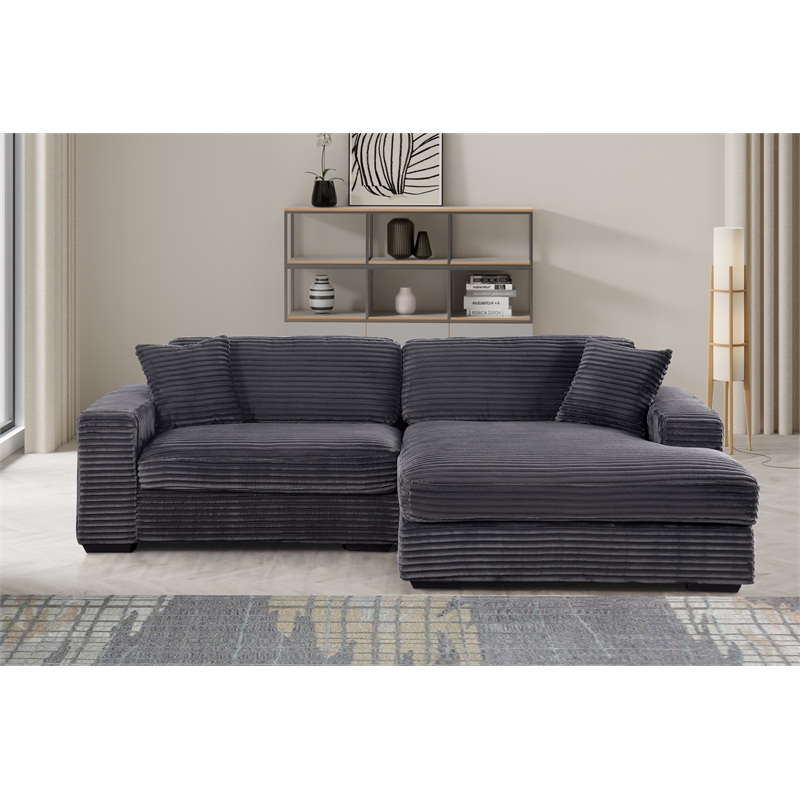 Liam 2-Piece Fabric Upholstered Corduroy Sofa Right Facing Chaise Dark Gray