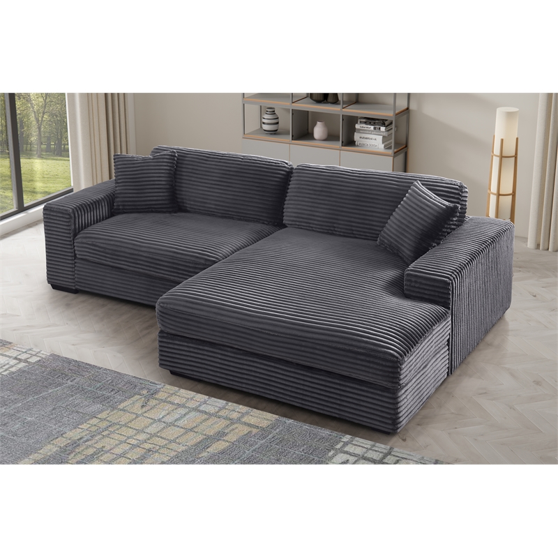 Liam 2-Piece Fabric Upholstered Corduroy Sofa Right Facing Chaise Dark Gray