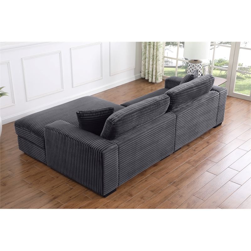 Liam 2-Piece Fabric Upholstered Corduroy Sofa Right Facing Chaise Dark Gray