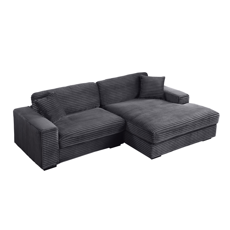 Liam 2-Piece Fabric Upholstered Corduroy Sofa Right Facing Chaise Dark Gray