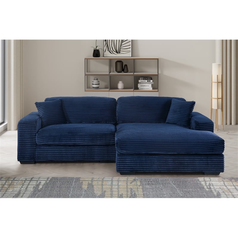 Liam 2-Piece Fabric Upholstered Corduroy Sofa Right Facing Chaise Dark Blue