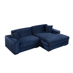 Liam 2-Piece Fabric Upholstered Corduroy Sofa Right Facing Chaise Dark Blue