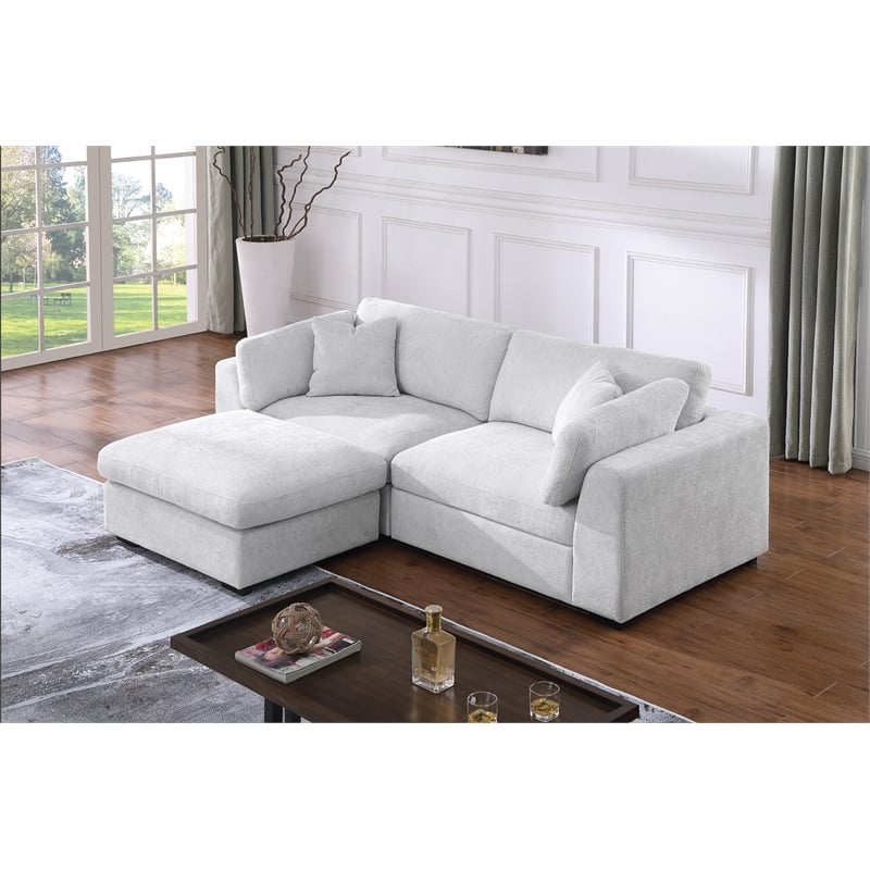 Luis Polyester Upholstered Modern Sectional Sofa Loveseat with Ottoman Gray