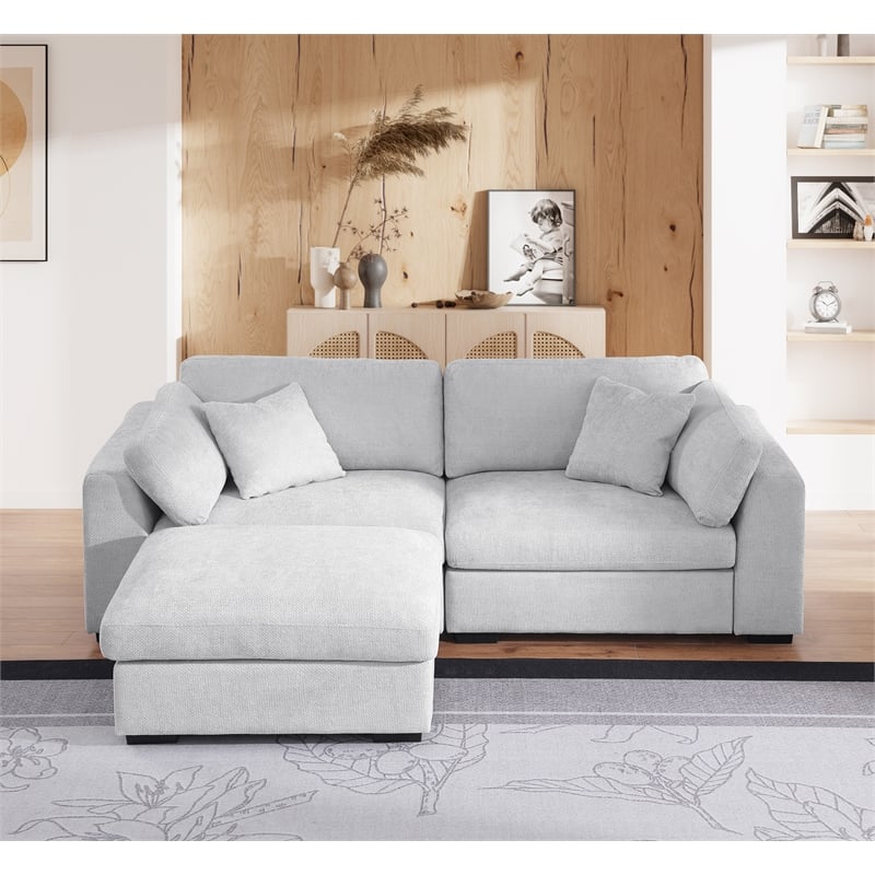 Luis Polyester Upholstered Modern Sectional Sofa Loveseat with Ottoman Gray