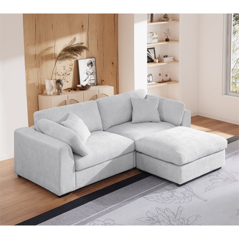 Luis Polyester Upholstered Modern Sectional Sofa Loveseat with Ottoman Gray
