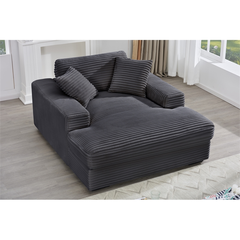 Amelia Polyester Corduroy Comfy Chaise Lounges Sofa Bed With Deep Seat Dark Gray