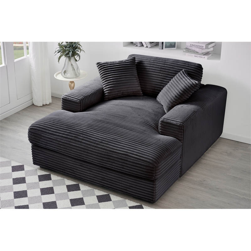 Amelia Polyester Corduroy Comfy Chaise Lounges Sofa Bed With Deep Seat Dark Gray