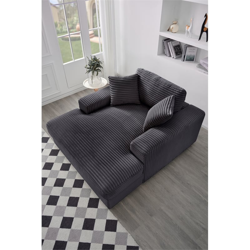 Amelia Polyester Corduroy Comfy Chaise Lounges Sofa Bed With Deep Seat Dark Gray