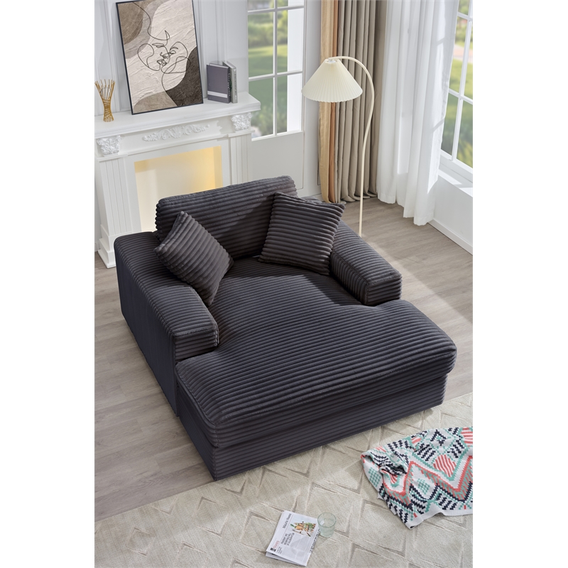 Amelia Polyester Corduroy Comfy Chaise Lounges Sofa Bed With Deep Seat Dark Gray