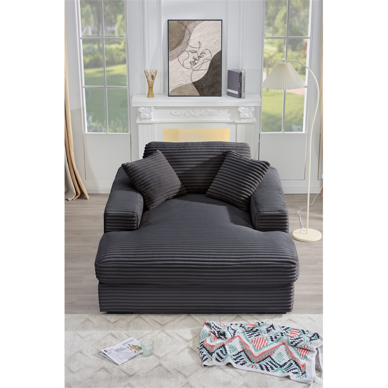 Amelia Polyester Corduroy Comfy Chaise Lounges Sofa Bed With Deep Seat Dark Gray