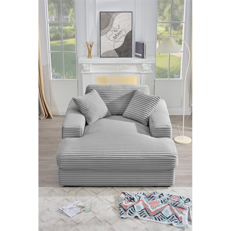 Amelia Polyester Corduroy Comfy Chaise Lounges Sofa Bed With Deep Seat Gray