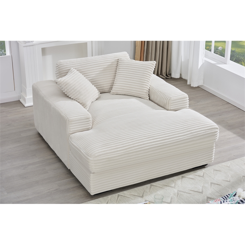 Amelia Polyester Corduroy Comfy Chaise Lounges Sofa Bed With Deep Seat White