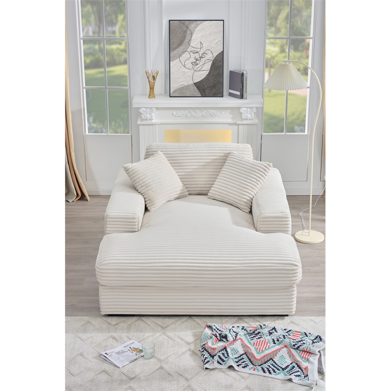 Amelia Polyester Corduroy Comfy Chaise Lounges Sofa Bed With Deep Seat White