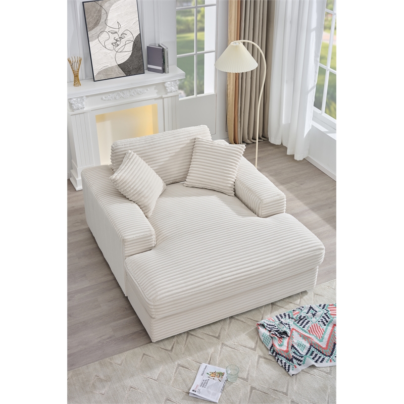 Amelia Polyester Corduroy Comfy Chaise Lounges Sofa Bed With Deep Seat White
