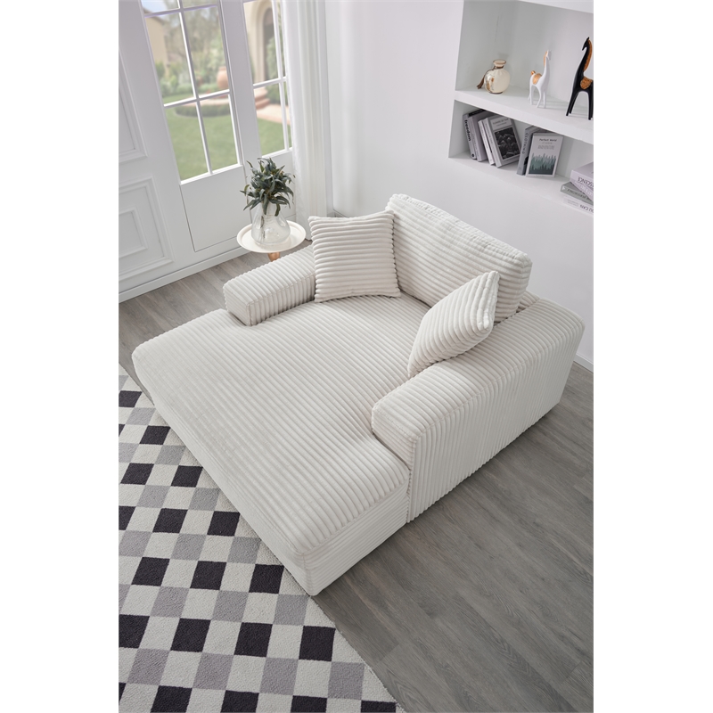Amelia Polyester Corduroy Comfy Chaise Lounges Sofa Bed With Deep Seat White