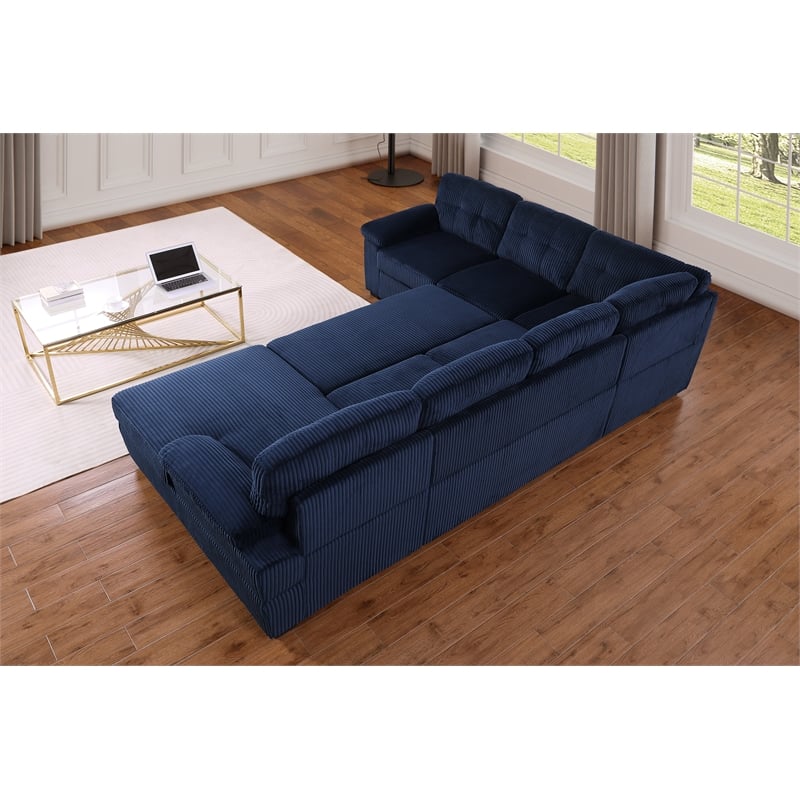 Shin Polyester Corduroy Sleeper Sofa Bed With Storage Chaise Blue