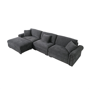 Oliver Modern Style Polyester Upholstered Large Sectional Sofa Couch Dark Gray