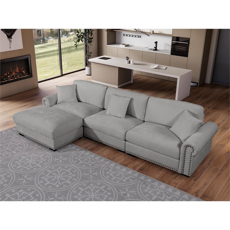 Oliver Modern Style Polyester Upholstered Large Sectional Sofa Couch Light Gray