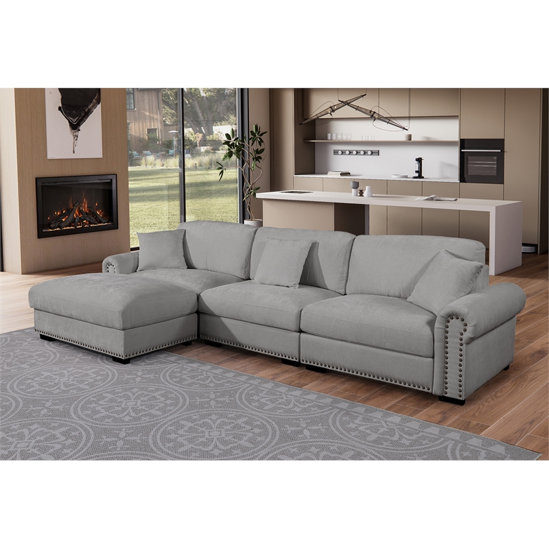 Oliver Modern Style Polyester Upholstered Large Sectional Sofa Couch Light Gray
