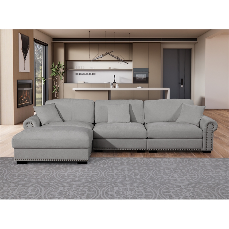Oliver Modern Style Polyester Upholstered Large Sectional Sofa Couch Light Gray