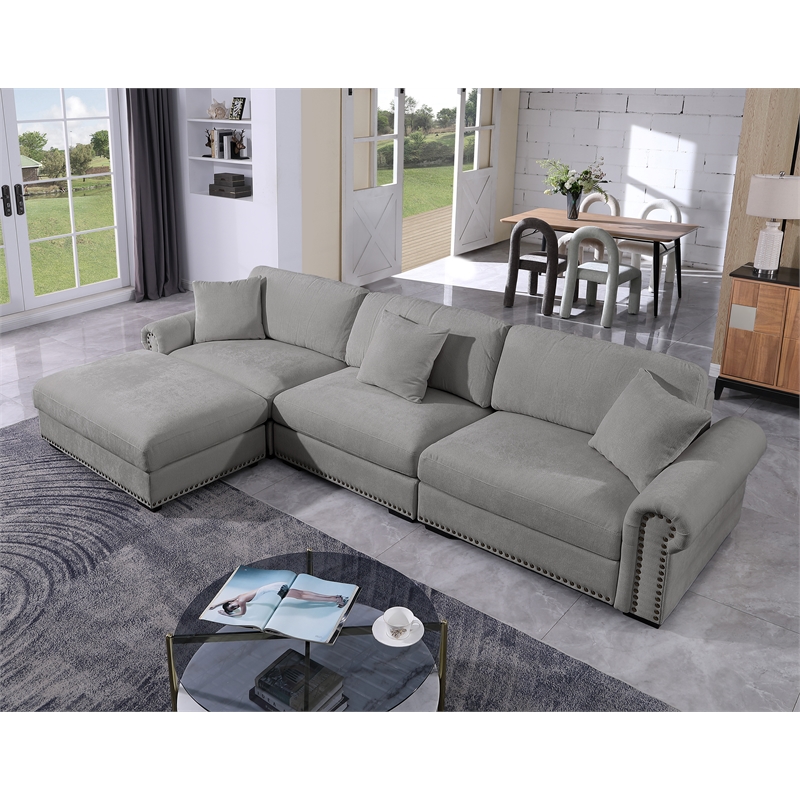Oliver Modern Style Polyester Upholstered Large Sectional Sofa Couch Light Gray