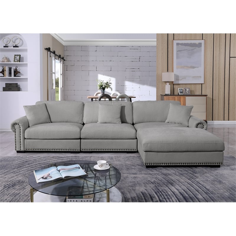 Oliver Modern Style Polyester Upholstered Large Sectional Sofa Couch Light Gray